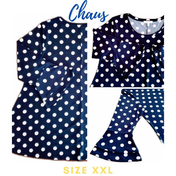 Chaus Tops - Chaus Women Oversized Blouse 3/4 Bell Sleeves Blue White Dots XXL